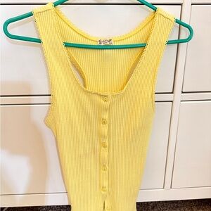 Free People Yellow Ribbed Button Tank Top